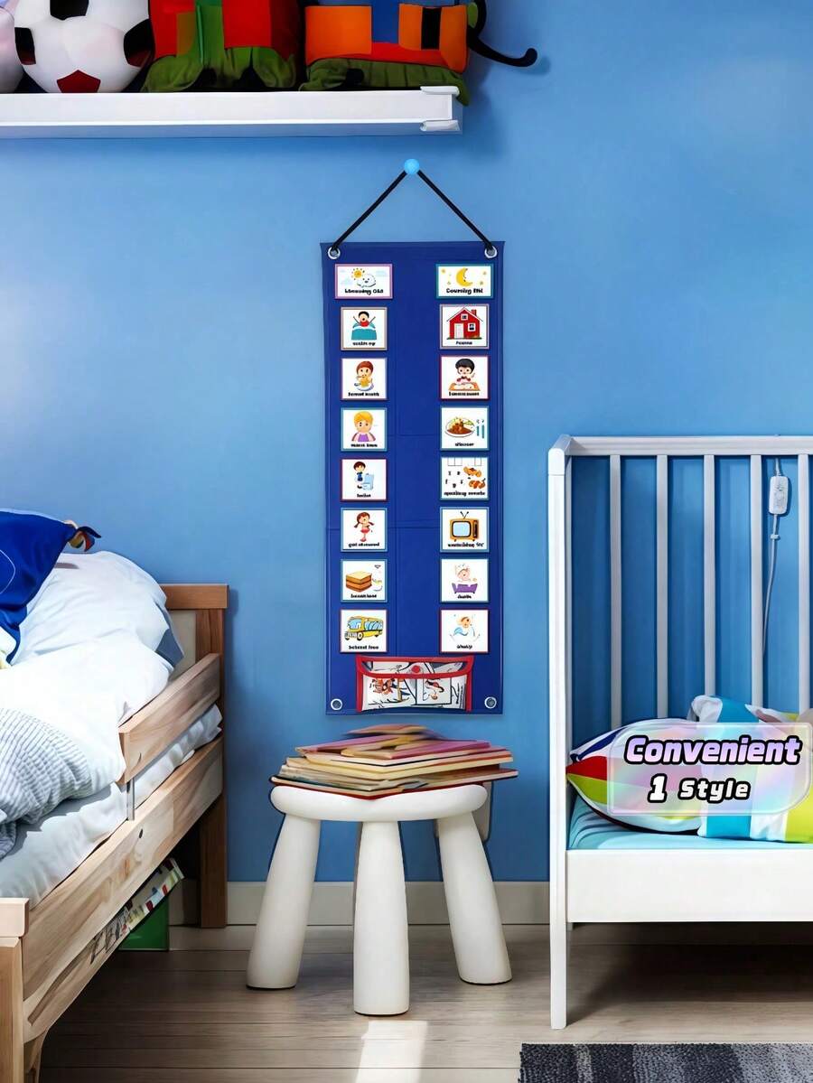 1pc Reusable Visual Schedule - Daily Routine Planner With 70 Picture Cards - Multicolor - View 1