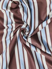 Lazeform Women's Striped Print Fitted Round Neck Long Sleeve Pants Pajama Set - Brown - View 4