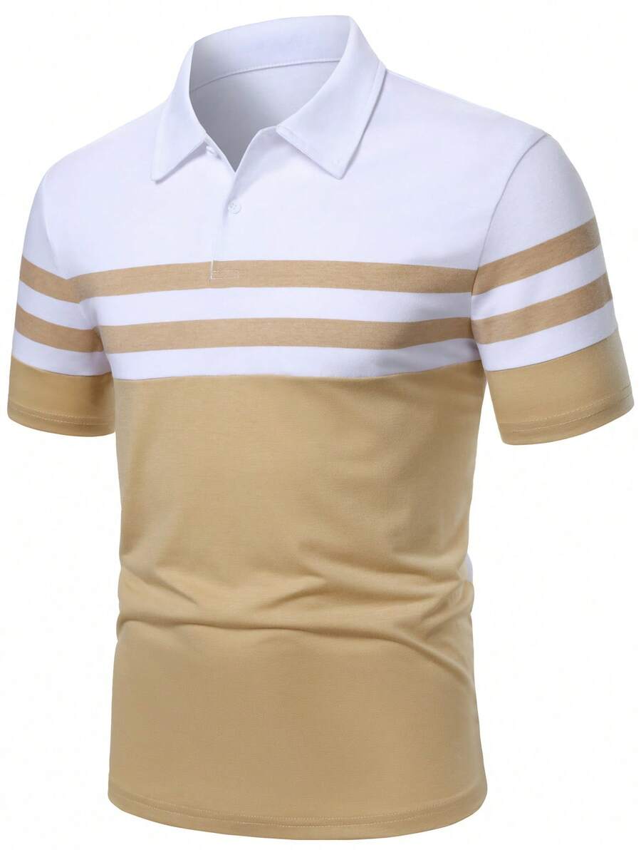 Manfinity Homme 男士條紋短袖休閒通勤 Polo 衫 - 彩色 - 查看 1