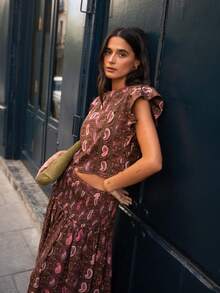 Nöista Conjunto de dos piezas con estampado paisley, mangas con volantes y falda maxi para looks de vacaciones de verano - Marrón - View 6