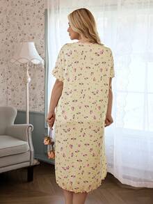 CottageSlumber Jacquard Knit Ditsy Floral Plus Size Short Sleeve Nightgown - Yellow - View 2