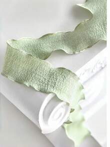 Matcha Green Ruffled Ribbon For Gift Wrapping Party Decor, Stretchy Elastic Floral Ribbon For Wedding Bouquet DIY Bow Crafts, Boho Chic Hair Ties & Graduation Party Supplies - Green - View 5