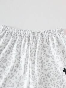 SHEIN 3件組女孩秋冬外套套裝，時尚休閒運動風黑色細肩帶連帽拉鍊夾克寬腿褲，卡通動物白色 - 灰色 - 查看 4