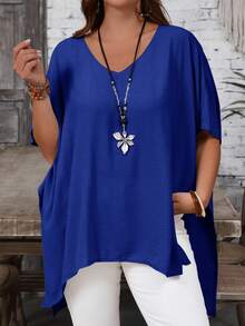 EMERY ROSE Plus Size Women Solid Color Casual Versatile Daily Wear Shirt - Royal Blue - View 4