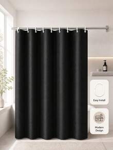 1 pieza Cortina de ducha gruesa e impermeable, cortina de ducha de lino sintético negro con ganchos de metal - Tela gruesa de secado rápido para privacidad y decoración del baño - Negro - Ver 5