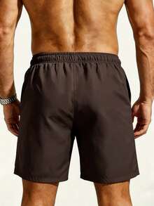 Manfinity KASUA Men's Solid Color Brown Casual Beach Shorts For Vacation - Coffee Brown - View 2