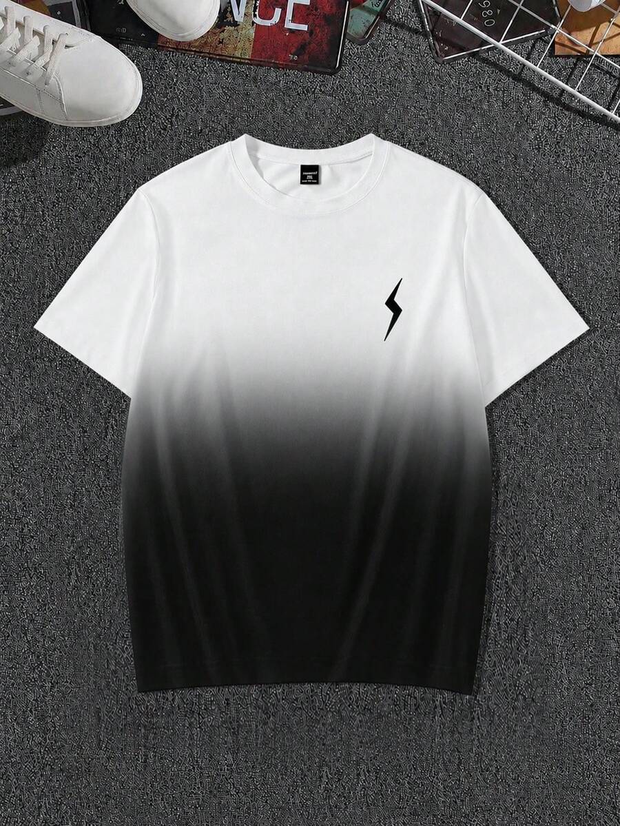 Manfinity Homme Plus Size Men's Lightning Print Gradient Crew Neck Loose Short Sleeve T-Shirt - Multicolor - View 1