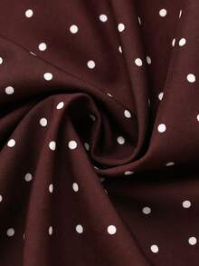 GlowEve Women's Halter Neck Sleeveless Waist-Cinching A-Line Short Dress, Bow Tie, Brown And White Polka Dot Pattern, Textured Fabric, Summer Elegant Holiday - Burgundy - View 10