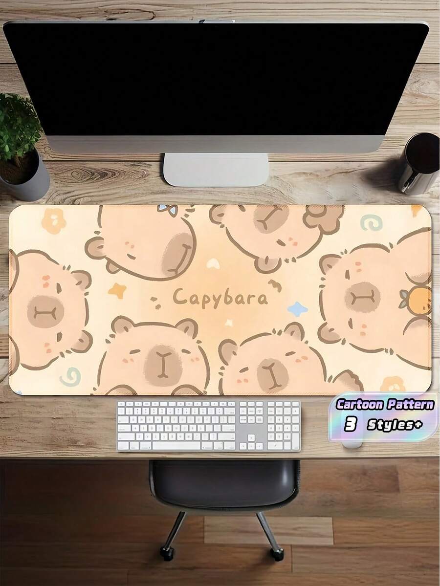 Cute Capybara Cartoon Large Mouse Pad Non Slip Desk Mat With Stitched Edge Rubber Base, Computer Keyboard Pad For Office Home, Funny Gift For Women - beige - View 1