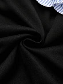 GlowEve CURVE Plus Size Striped Patchwork Ruffle Design Casual Fashion Long Sleeve Shirt 2 In 1 Sweatshirt For Home And Commute Fall - Black - View 7