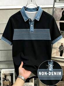 Daypath Men's Summer Casual Contrast Color Striped Polo Shirt - Black - View 5
