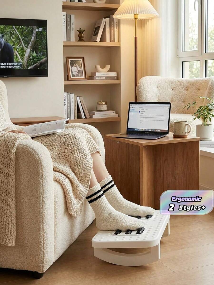 1PC 180° Rotating Ergonomic Office Desk Footrest, Durable Plastic Material , Provides Foot Support And Posture Correction Under Desk, White/Black Available, Simple Design, Sturdy Structure, Can Be Used As Desk Foot Pad Or Workstation Footstool
