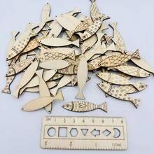 50 Pieces Assorted Wooden Fish Shaped Ornaments, Unique Carved Design Wood Hanging Pendants, Fun Fish Shape DIY Craft Decorations, Perfect For Holiday, Party, Celebration And Hanging Decor - multicolor - View 6