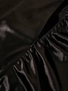 GlowEve Women's Black Satin Spaghetti Strap Mini Dress With Lace Trim, Ruched Waist Design, Slim Fit, Elegant Party Club Wear - Black - View 6