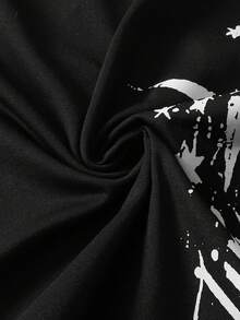 ROMWE MEN Kaos Pria Lengan Pendek Longgar dengan Motif Cetak - Hitam - View 6