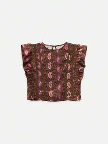 Nöista Conjunto de dos piezas con estampado paisley, mangas con volantes y falda maxi para looks de vacaciones de verano - Marrón - View 11