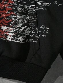 ROMWE MEN Goth 男士哥德風印花長袖休閒寬鬆連帽衫 - 黑色 - 查看 2