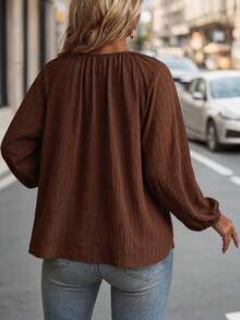 EMERY ROSE Plus Size Women's Solid Color Pleated Casual Versatile Everyday Blouse - Brown - View 2