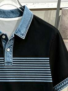 Daypath Men's Summer Casual Contrast Color Striped Polo Shirt - Black - View 3