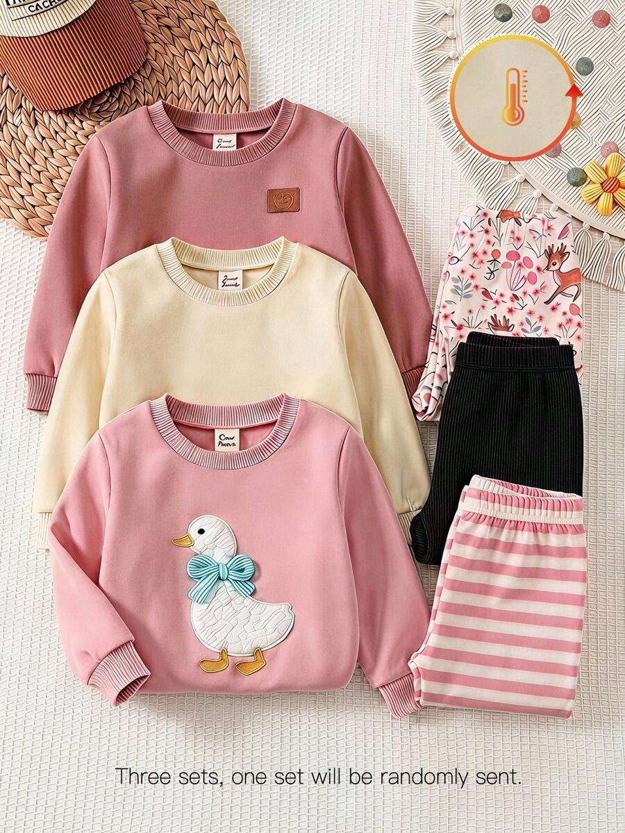 SHEIN Baby Girl Letter Print Pullover Sweatshirt & High Elasticity Printed Leggings - Multicolor - View 1