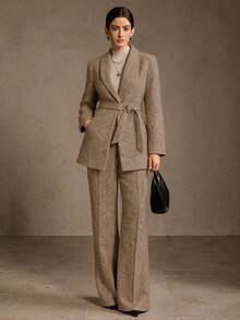 MOTF PREMIUM WOOL PRESS CREASE FLARE LEG SUIT PANTS - Khaki - View 1
