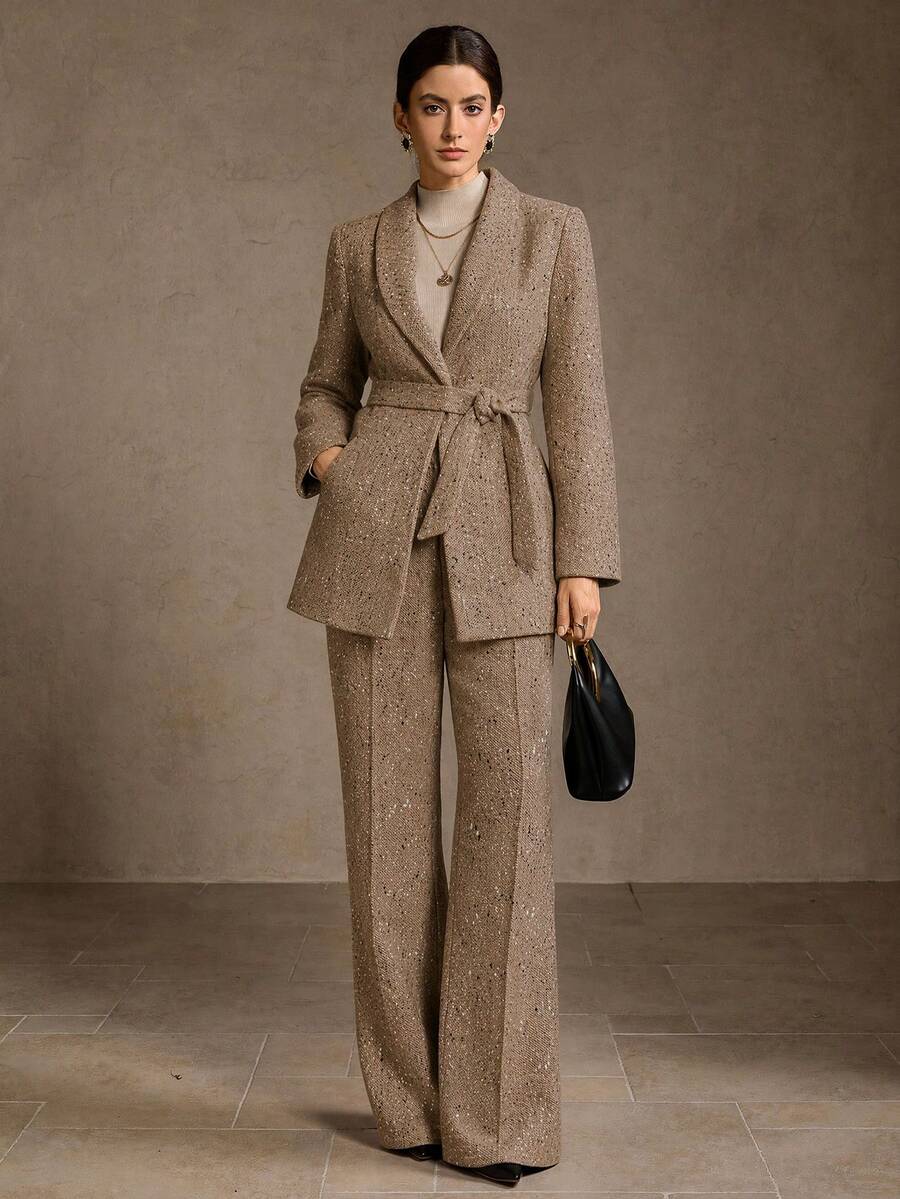 MOTF PREMIUM WOOL PRESS CREASE FLARE LEG SUIT PANTS - Khaki - View 1