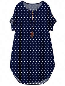 Linhara Plus Size Women's Round Neck Short Sleeve Casual Comfortable Design Dress Suitable For Daily Commute Wear - Multicolor - View 1