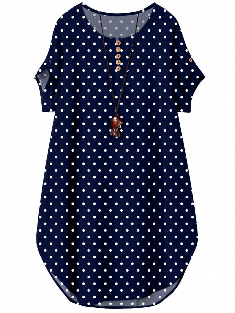 Linhara Plus Size Women's Round Neck Short Sleeve Casual Comfortable Design Dress Suitable For Daily Commute Wear - Multicolor - View 1
