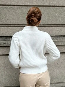 Franclia Women's Basic Minimalist Fashion Embroidered Collar Sweater, Stylish Cardigan - White - View 2