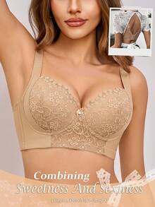 SHEIN 3件組女款性感蕾絲拼接鋼圈內衣，防滑寬肩帶 - 彩色 - 查看 7