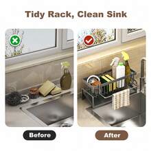 1PC Multi-Grid Sink Sponge Storage Rack With Towel Bar, Rustproof Metal Kitchen Sink Caddy Organizer, Drainable Countertop Holder For Dish Sponge Scrubber Steel Wool Soap, Space-Saving Kitchen Accessory For Sink Counter Tidying - one size fits all - View 5