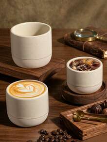 Shoxil 1件装陶瓷咖啡杯，咖啡杯，茶杯，拿铁杯，浓缩咖啡杯，微波炉和洗碗机适用，礼品，适用于婚礼、节日等场合 - 米色 - 查看 2