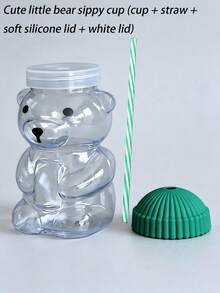 1/2/3/4/5/10Pcs Plastic Cute Bear Straw Cup – Teddy Bear Design Straw Tumbler With Lid, Reusable Travel Drinkware For Juice, Cold Drinks, Milk, Coffee (Not For Boiling Water) - Green - View 2