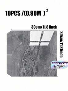 10片0.9平方公尺深灰色大理石紋瓷磚貼紙，防水防潮鋁塑自黏壁紙，適用牆面翻新與裝飾，情人節、婚禮、生日、牆面裝飾 - 灰色 - 查看 7