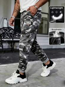 Gym Rark Men's Autumn/Winter Camouflage Letter Print Design Casual Outdoor Sports Jogging Long Pants - Grey - View 6