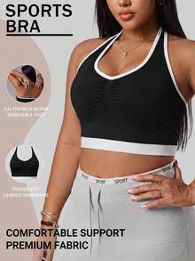 SHEIN Rhythm Era Plus Size Women's Seamless Yoga Tank Top, Women's Fitness Yoga Top, Sports Apparel, Backless Ruched Tank Top Gym Sports Black And White Summer - Black - View 1