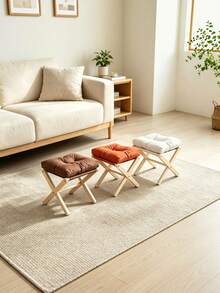 1pc Foldable Beech Wood Low Stool With Storage For Home Living Room, Sofa Footrest With Soft Breathable Cushion. - Multicolor - View 6