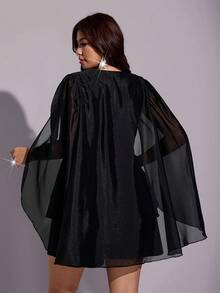 Viva Relle Plus Size Women Solid Color Double-Breasted Cape Design Blazer Vest And Shorts Elegant Set - Black - View 6