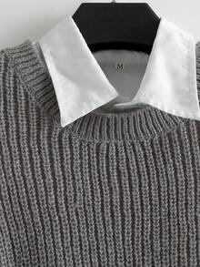GlowEve Women's Solid Color Sweater & Split Hem Knit Skirt 2 Pieces Set - Light Grey - View 7