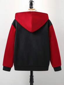 SHEIN 兒童青少年男孩休閒保暖內裡連帽夾克，秋冬萬聖節復古拉鍊連帽外套，男孩冬裝上衣夾克 - 彩色 - 查看 5