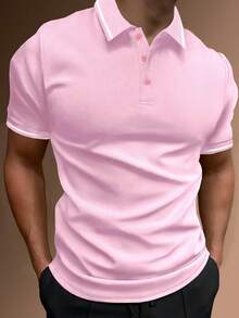 Manfinity Homme Camisa polo de hombre de unicolor, formal - Rosa - Ver 3