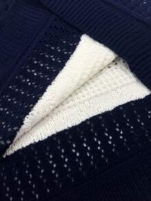Manfinity LEGND Men's Contrast Color Striped Hollow Knit Top - Navy Blue - View 5