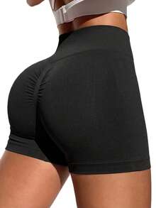 SHEIN Sports Criss-Cross Waist Tight Sports Shorts - Black - View 4
