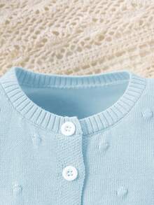 Elladie kids 女嬰秋冬單排扣荷葉邊袖口針織開襟衫，適合家庭時光與聚會 - 淺藍色 - 查看 5