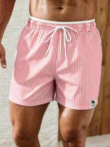 Palasendo Pantalones cortos de playa con cordón en la cintura a rayas para vacaciones de hombre, vacaciones - Rosa - Ver 3