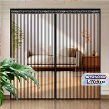 1pc Extra Large Magnetic Black Striped Mosquito Net Curtain, Summer Lace Design Magnetic Screen Door, Breathable & Easy Installation, Suitable For Living Room, Bedroom, Kitchen Divider Curtain, Curtain Decor - Door curtain - View 1