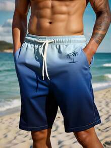 Horizaway Men's Plus Size Drawstring Waist Coconut Tree Print Gradient Color Casual Vacation Beach Shorts Holiday / Vacation / Beach / Hawaii / Tropical / Swim - Blue - View 3