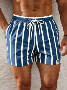 Palasendo Pantalones cortos de playa con rayas de color contrastante para hombre - Neblina azul - Ver 1
