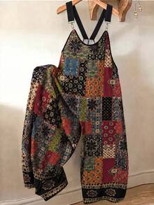 GlowEve CURVE Plus Size Women's Casual Bohemian Print Overall Jumpsuit, Suitable For Spring/Summer Vacation And Daily Wear - Multicolor - View 1