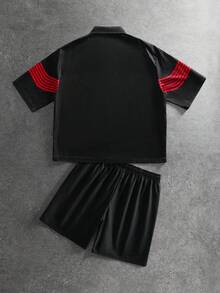 ROMWE MEN Men's Spring/Summer Striped Print Plus Size Shirt Set - Black - View 2